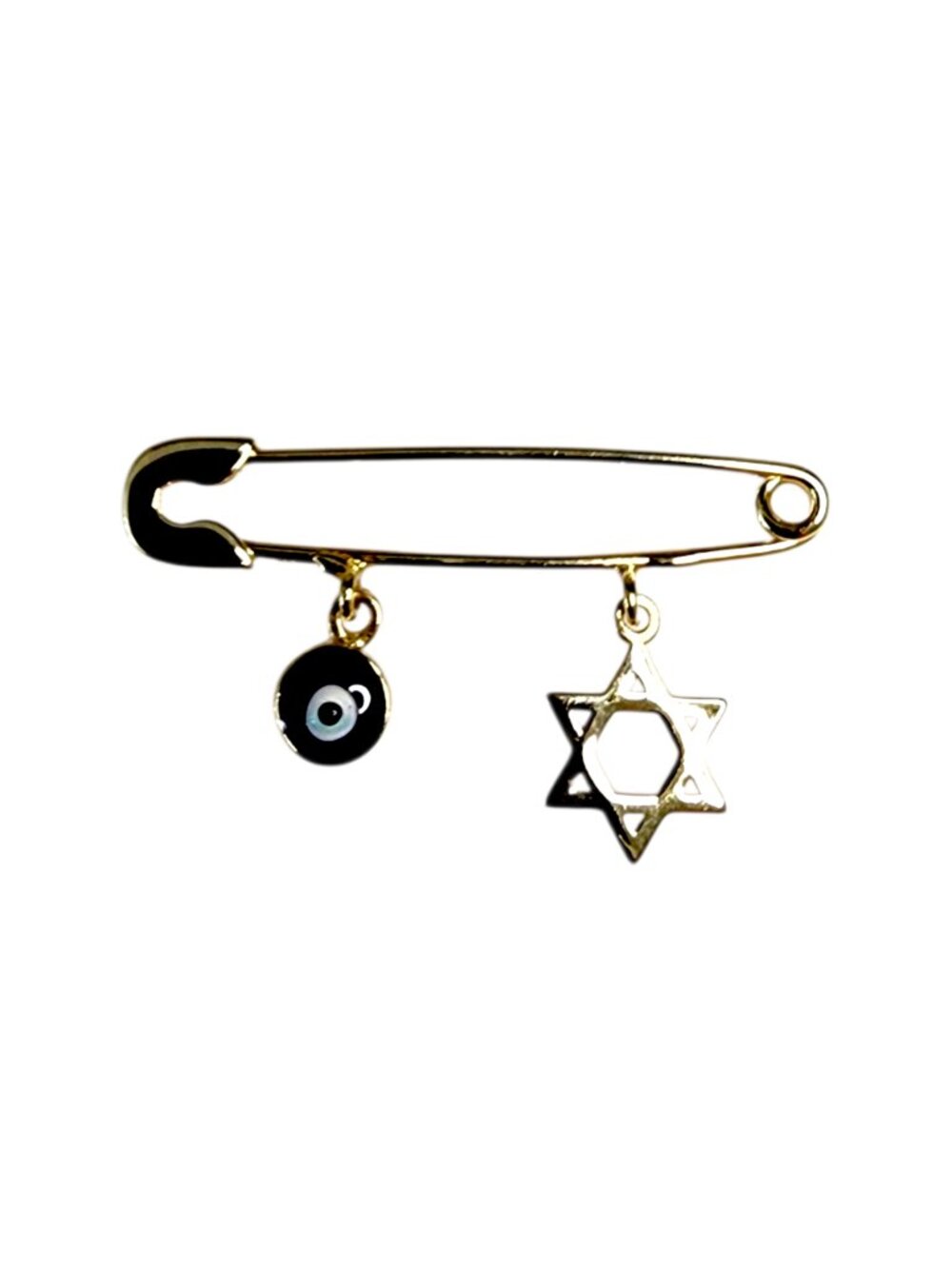 14K Yellow Gold Star of David and Evil Eye Pin #25465
